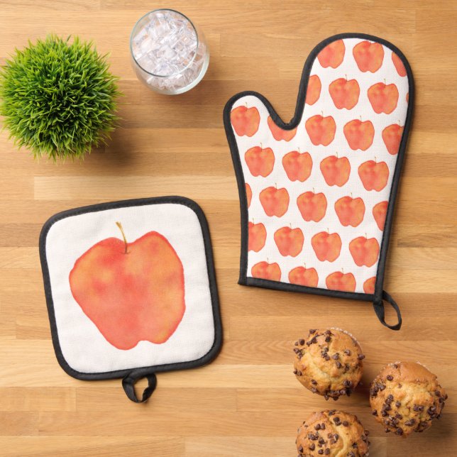 Apple Oven Mitt & Pot Holder Set (Top Down)