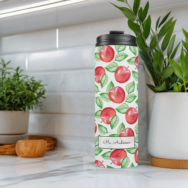 Apple Pattern Personalised Teacher Thermal Tumbler (Creator Uploaded)