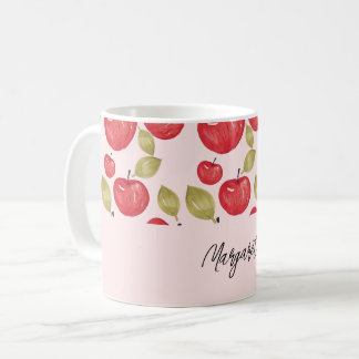 Apple Pattern Watercolor Hand-painted Monogram Coffee Mug