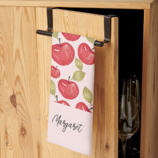 Apple Pattern Watercolor Hand-painted Monogram Tea Towel