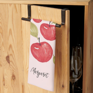 Apple Pattern Watercolor Hand-painted Monogram Tea Towel