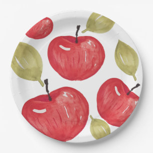 Apple Pattern Watercolor Hand-painted Paper Plate