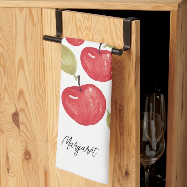 Apple Pattern Watercolor Hand-painted Tea Towel (Thirds Fold)