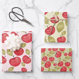 Apple Pattern Watercolor Hand-painted Wrapping Wrapping Paper Sheet