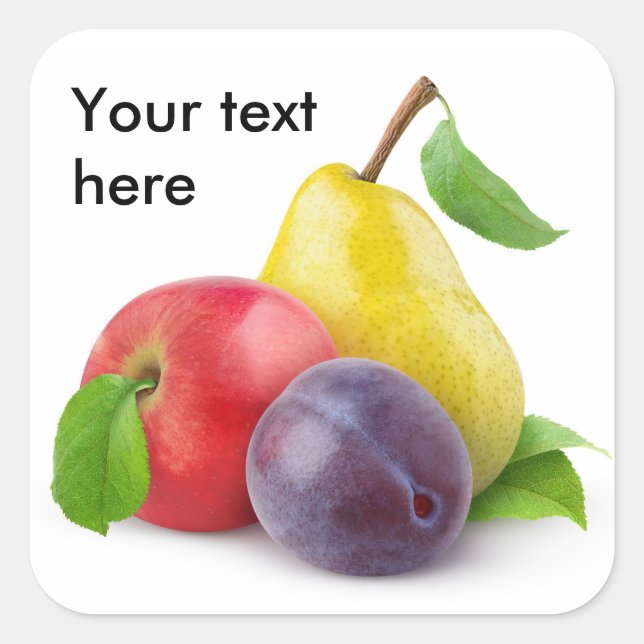 Apple, pear and plum square sticker (Front)