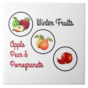 Apple, Pear & Pomegranate Artwork Ceramic Tile