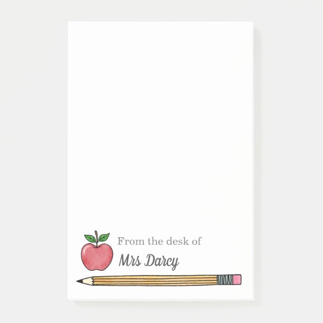 Apple Pencil Personalised Teacher Post-it Notes (Front)