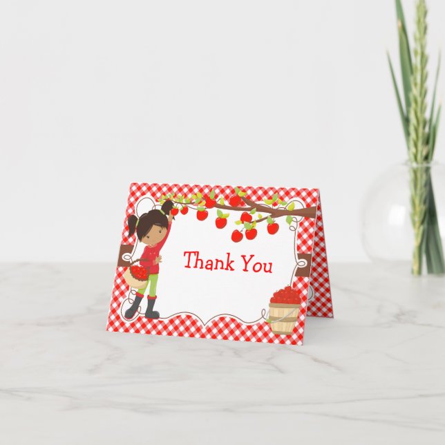 Apple Picking African American Girl Birthday Party Thank You Card (Front)