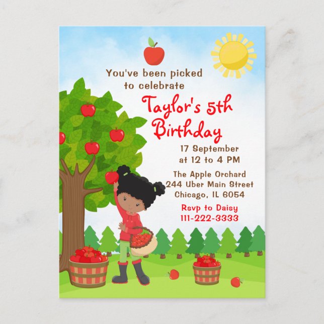 Apple Picking Birthday African American Girl Postc Postcard (Front)