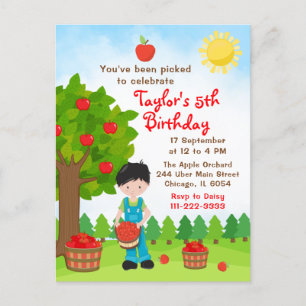 Apple Picking Birthday Black Hair Boy Postcard