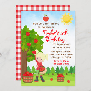 Apple Picking Birthday Blonde Hair Girl Invitation