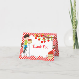 Apple Picking Black Hair Birthday Party Thank You Card