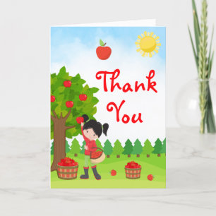 Apple Picking Black Hair Girl Birthday Thank You C