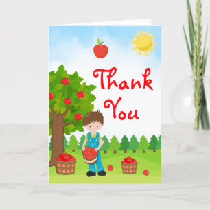 Apple Picking Brown Hair Boy Birthday Thank You Ca