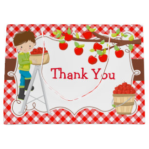 Apple Picking Brunette Boy Birthday Party Large Gift Bag