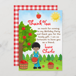 Apple Picking Dark Skin Boy Birthday Thank You Inv Invitation