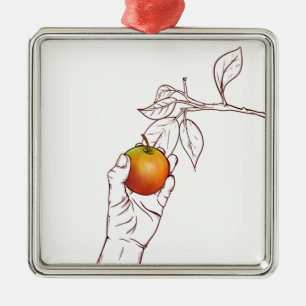 Apple picking metal ornament
