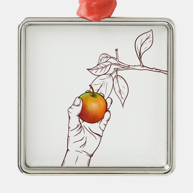 Apple picking metal ornament (Front)