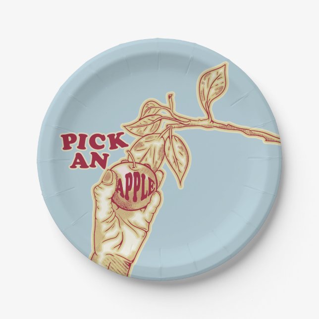 Apple picking orchard harvest paper plate (Front)
