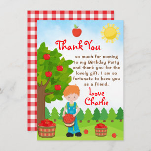 Apple Picking Red Hair Boy Birthday Thank You Invi Invitation