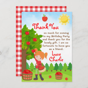 Apple Picking Red Hair Girl Birthday Thank You Inv Invitation