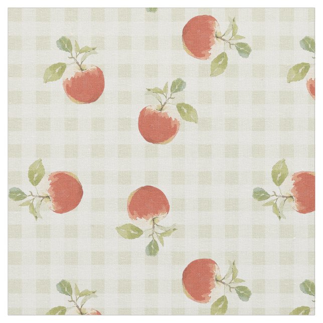 Apple picnic gingham fall print fabric (Close Up)