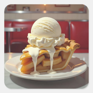 Apple Pie and Vanilla Ice Cream at Diner Square Sticker