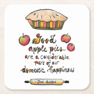 Apple Pie Baking Jane Austen Quote Square Paper Coaster