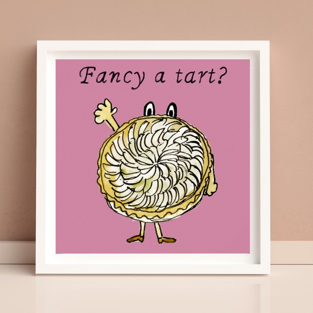 Apple pie cartoon Fancy a Tart quote Poster (Fancy a tart Funny baking joke watercolor apple pie cartoon poster)
