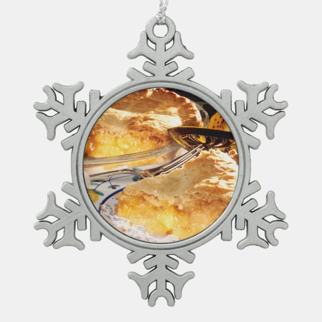 Apple Pie Dessert Snowflake Pewter Christmas Ornament (Front)