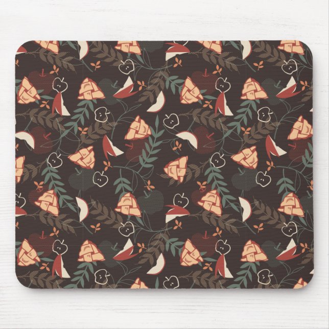Apple Pie Floral Pattern Black Mouse Pad (Front)