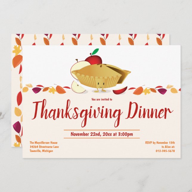 Apple Pie Food Thanksgiving Dinner Invitation (Front/Back)