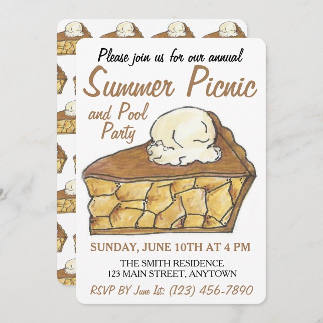 Apple Pie Slice a la Mode Ice Cream Dessert Picnic Invitation (Front/Back)