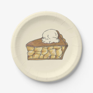 Apple Pie Slice Ice Cream A La Mode Dessert Piece Paper Plate