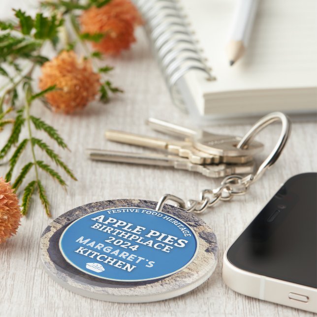 Apple Pies Blue Plaque Keychain (Front Right)