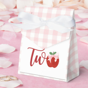 Apple pink bow plaid second birthday favour box