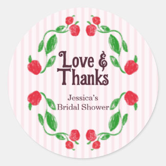 Apple Pink Love and Thanks Bridal Shower Classic Round Sticker