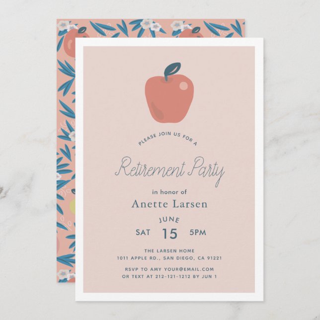 Apple Pink Teacher Retirement Invitation (Front/Back)