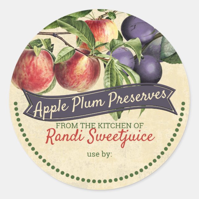 Apple plum jam preserves home canning label (Front)