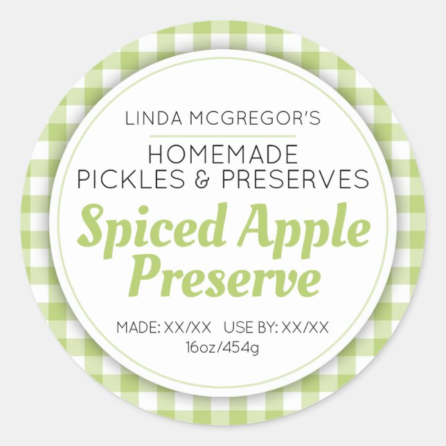 Apple preserve green round  jam jar food label (Front)