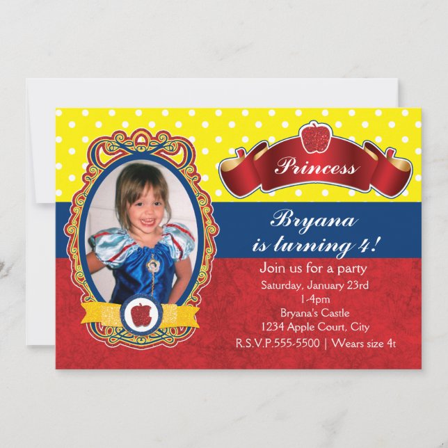 Apple Princess Birthday Party Photo Invitations (Front)