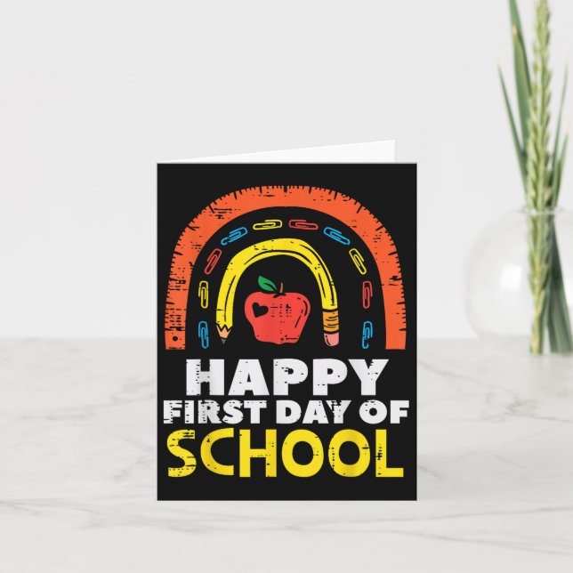 Apple Rainbow Happy First Day Of School Cute Teach Card (Front)