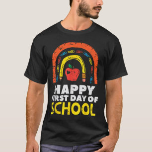 Apple Rainbow Happy First Day Of School Cute Teach T-Shirt