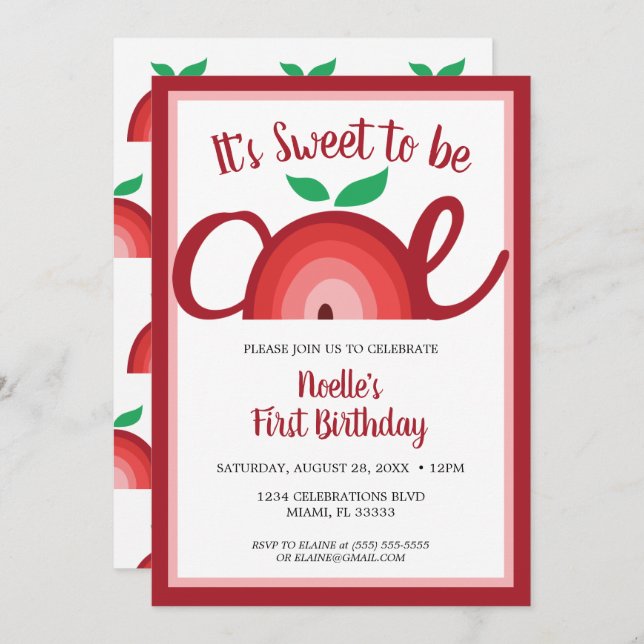 Apple Rainbow, Sweet to be One, 1st Birthday Invitation (Front/Back)