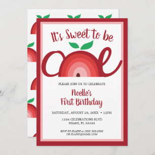 Apple Rainbow, Sweet to be One, 1st Birthday Invitation