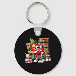 Apple Reading Books Lover Teacher 100 Days Back To Key Ring