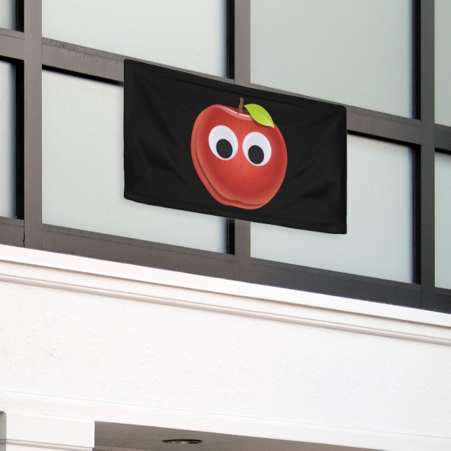 Apple, red fruit with googly eyes - Personalised Banner (Outside Building)