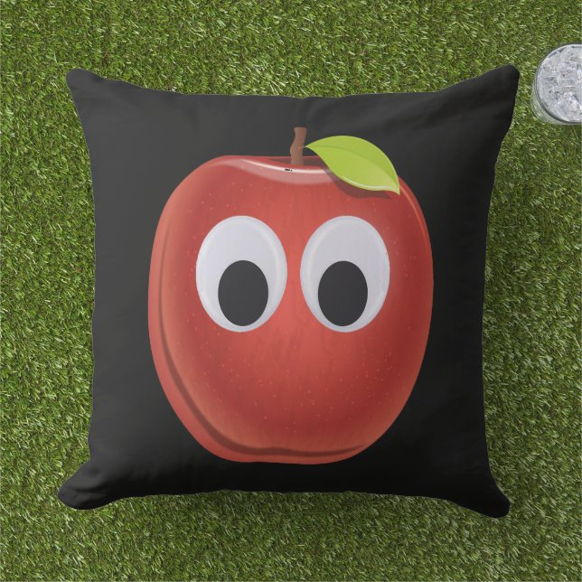 Apple, red fruit with googly eyes - Personalised Cushion (Grass)