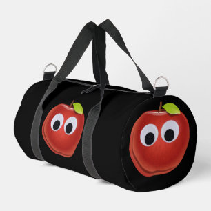 Apple, red fruit with googly eyes - Personalised Duffle Bag