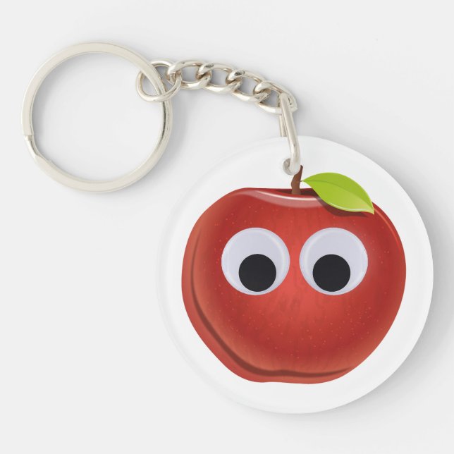 Apple, red fruit with googly eyes - Personalised Key Ring (Front)